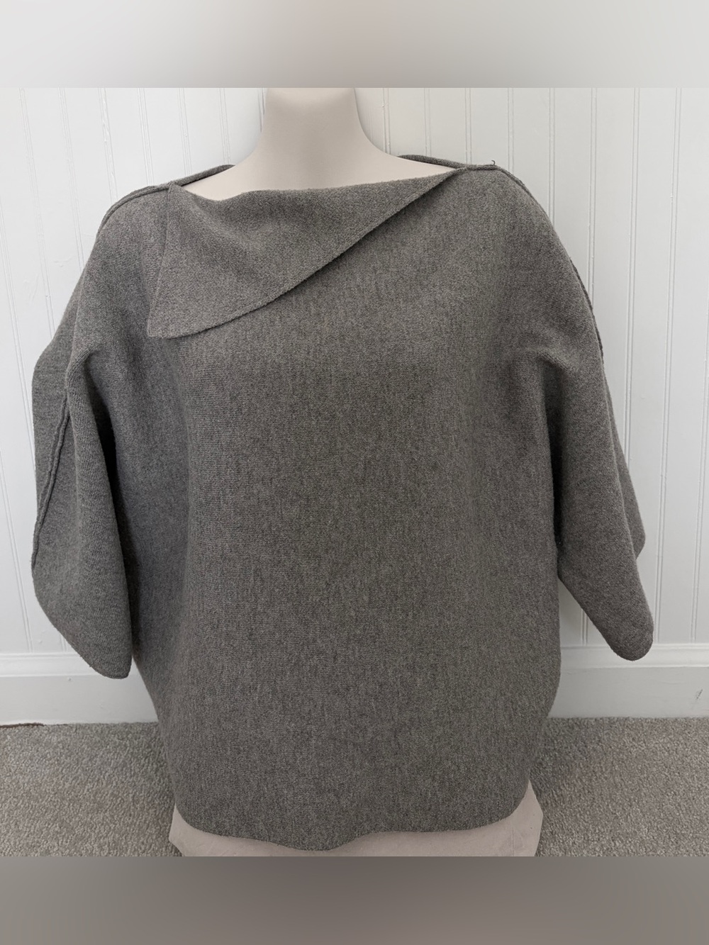Zara Lapel Collar Knit Jumper Poncho Cape Oversized Grey Sand Taupe Size M